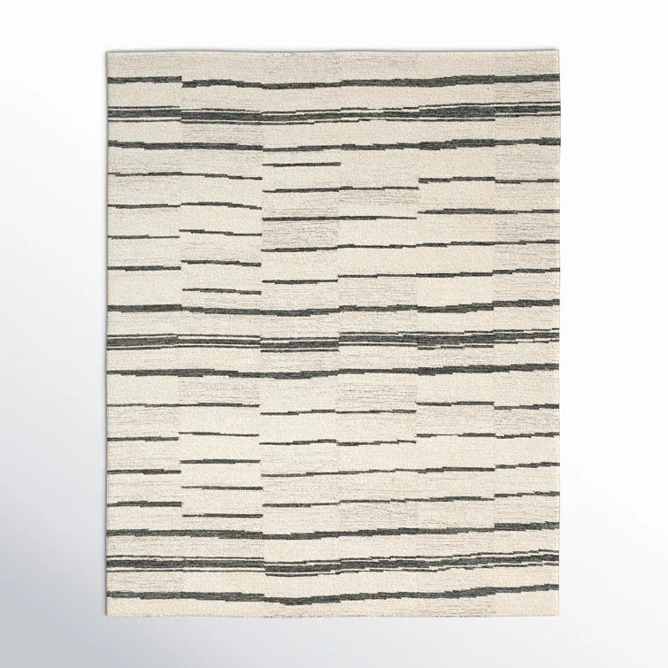 Rune Striped Handmade Tufted Wool Area Rug in Beige/Charcoal