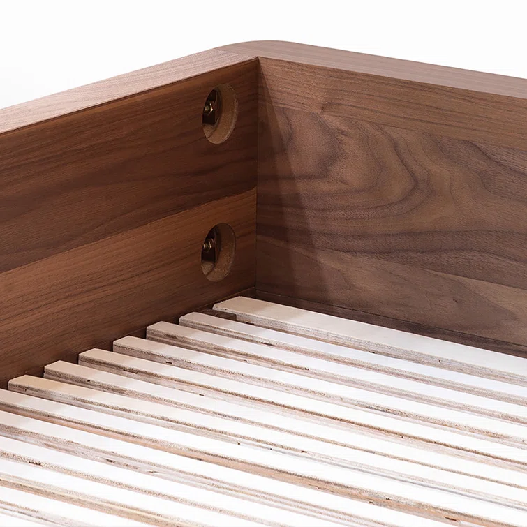 Natural Walnut Queen Bed with Softly Rounded Corners and Slats