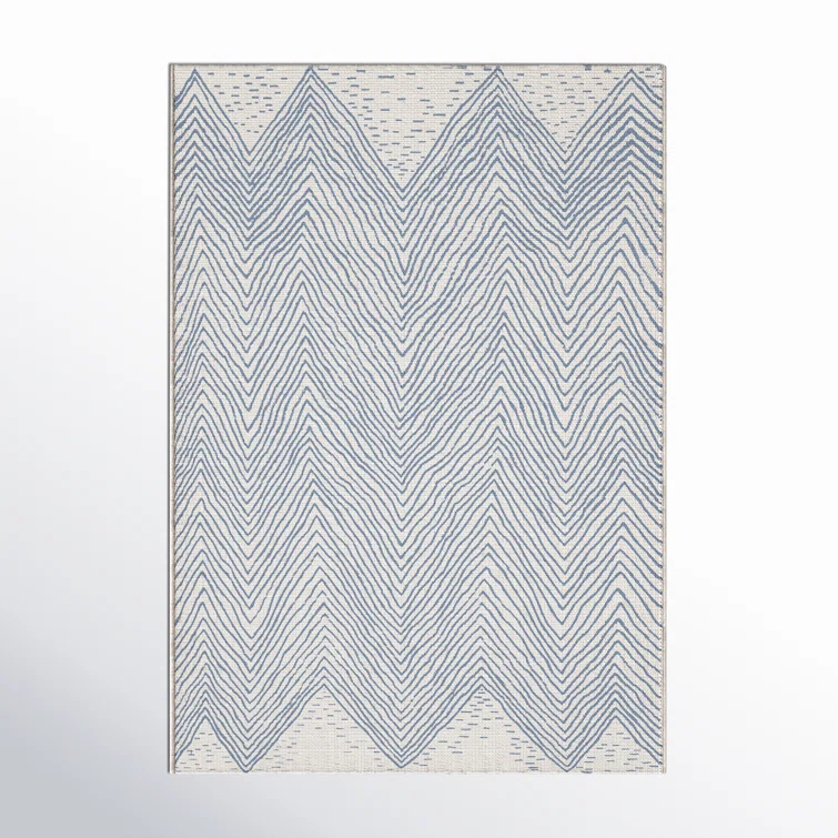 Dunham Abstract Indoor/Outdoor Area Rug for Living Room Patio Deck Front Porch Kitchen, Blue/Ivory
