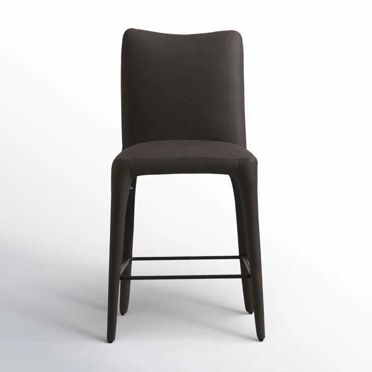 Heritage Graphite Top Grain Leather Counter Stool with Iron Legs