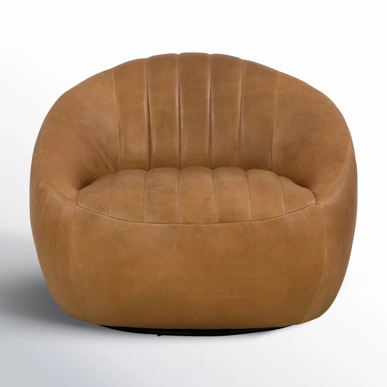 Sienna Brown Top Grain Leather Swivel Barrel Chair