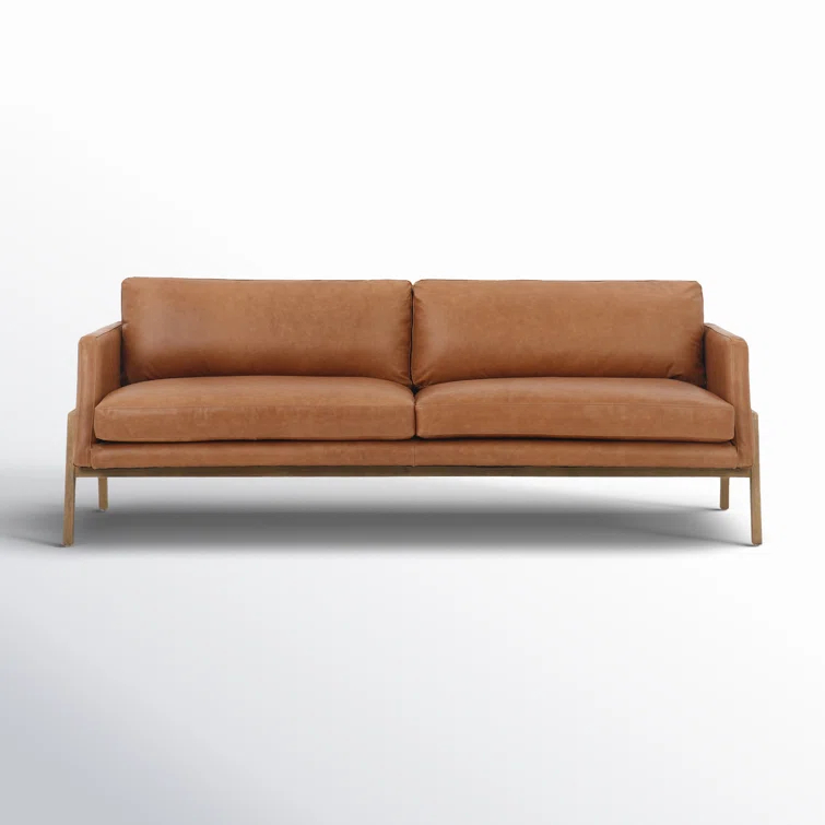 Sonoma Butterscotch Genuine Leather Sofa with Wood Accents, 84"