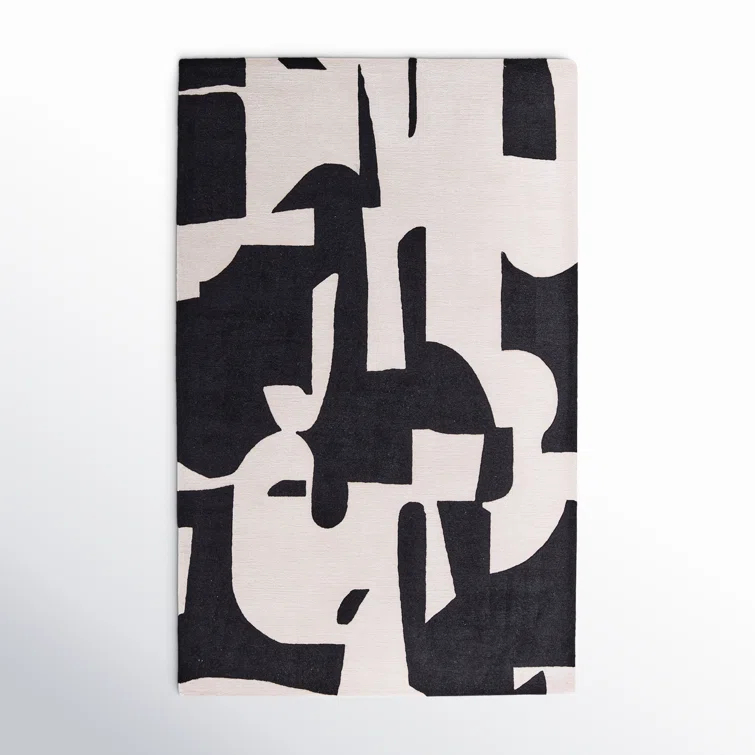 Handmade Abstract Black/ Cream Area Rug (8'X10')