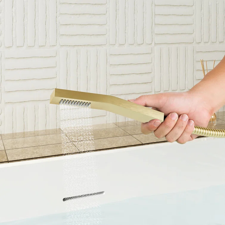 3 Handles Deck Mounted Bathroom Tub Faucet Trim with Handshower