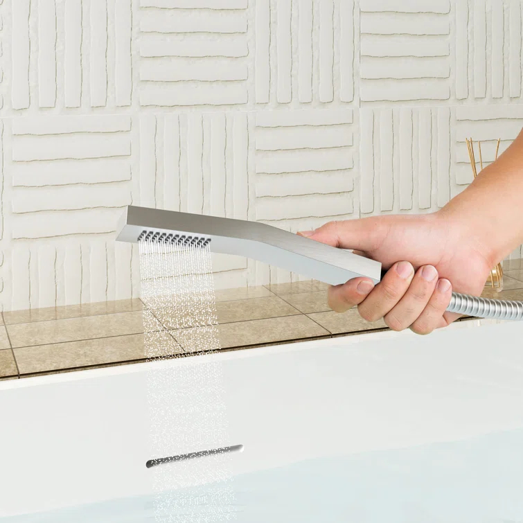 3 Handles Deck Mounted Bathroom Tub Faucet Trim with Handshower