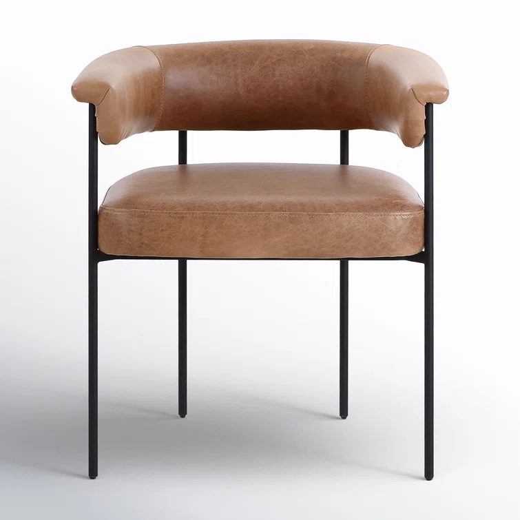 Chaps Saddle Brown Leather Upholstered Arm Chair with Metal Frame