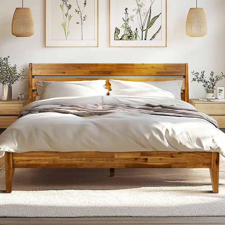 Acacia Premium Emery Solid Wood Platform Bed Frame with Headboard, Bed Frame Noise-Free, No Box Spring Needed