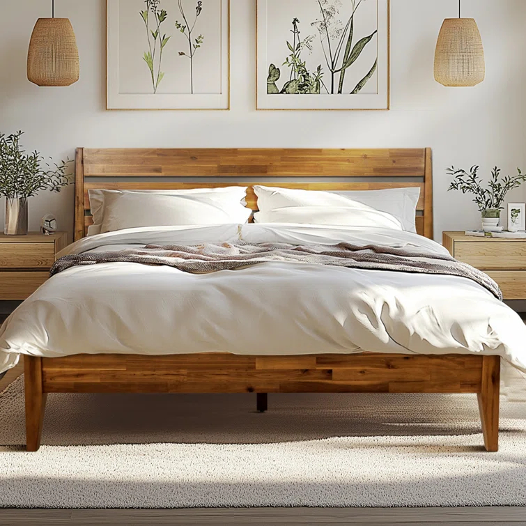 Acacia Premium Emery Solid Wood Platform Bed Frame with Headboard, King size Bed Frame and Headboard, Noise-Free, No Box Spring Needed