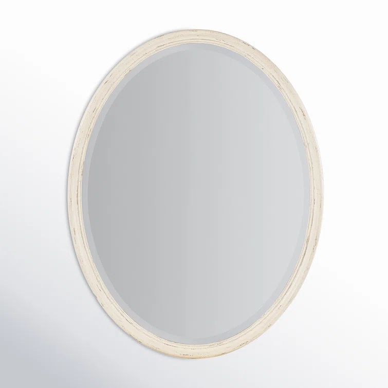Cream Oval Rustic Wood Wall Mirror