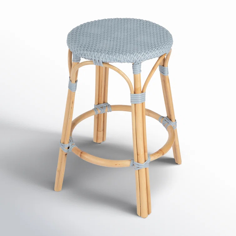 Butler Specialty Company Tobias Rattan Round 24" Counter Stool - Baby Blue