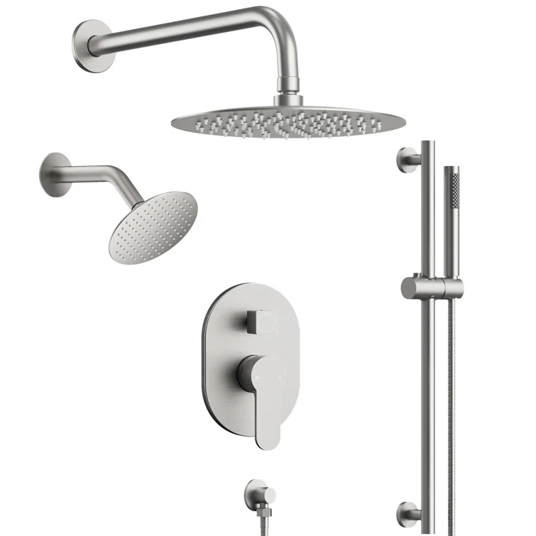 DualJetSpa 3-Function Round 10" & 6" Dual Shower Faucet System with Pressure Balancing Rough-In Valve