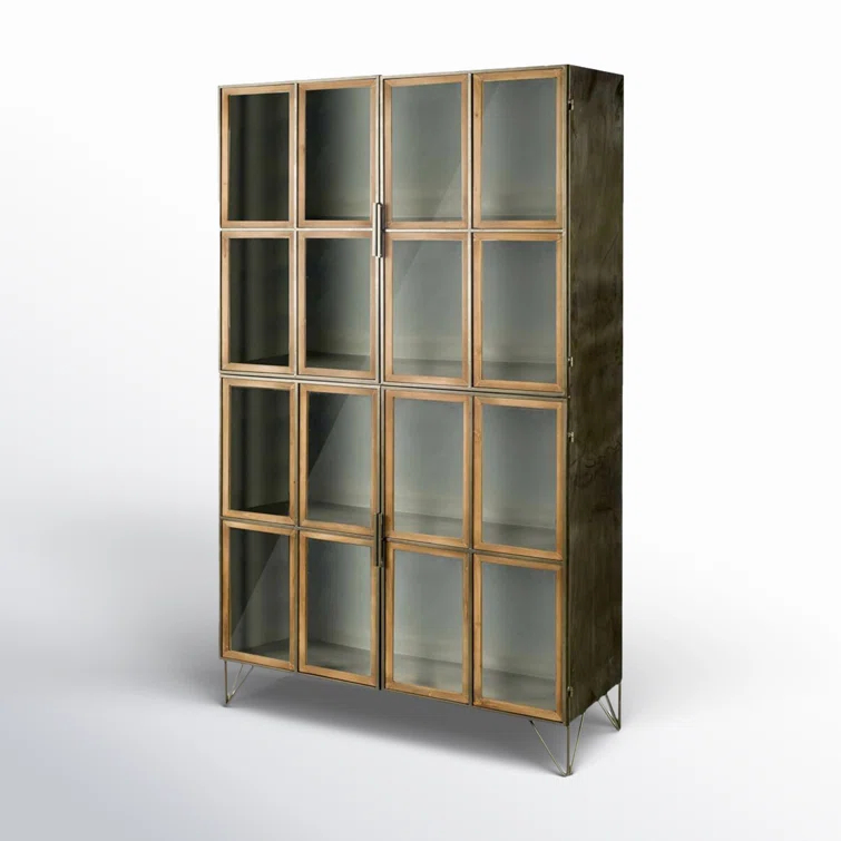 Pandora I Medium Brown Wood and Metal Glass Door Display Cabinet