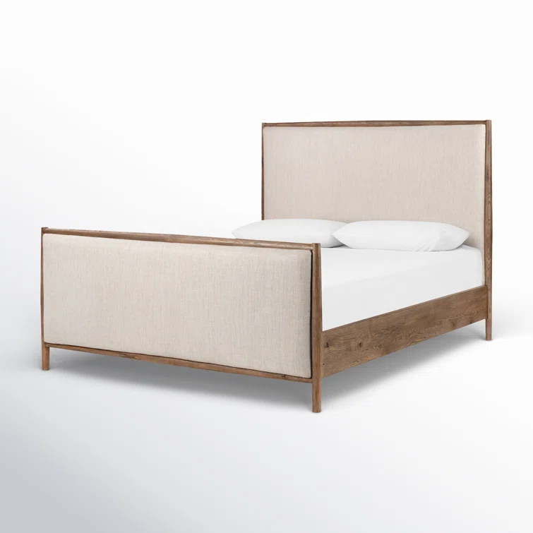 King Weathered Oak Upholstered Linen Bed with Headboard