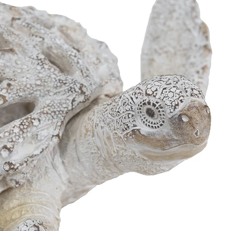 White Coral Reef Sea Turtle Resin Statue 13" x 12"