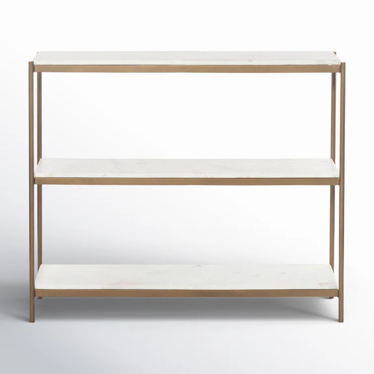 Felix Antique Brass and White Marble Console Table with Storage