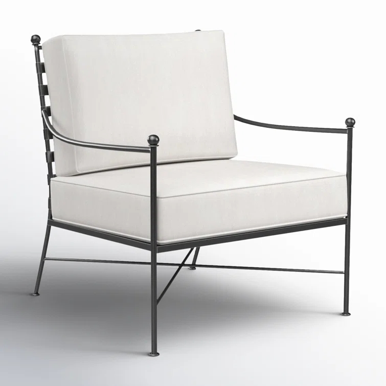 Provence Dark Grey Wrought Iron Outdoor Lounge Chair with Sunbrella Cushions