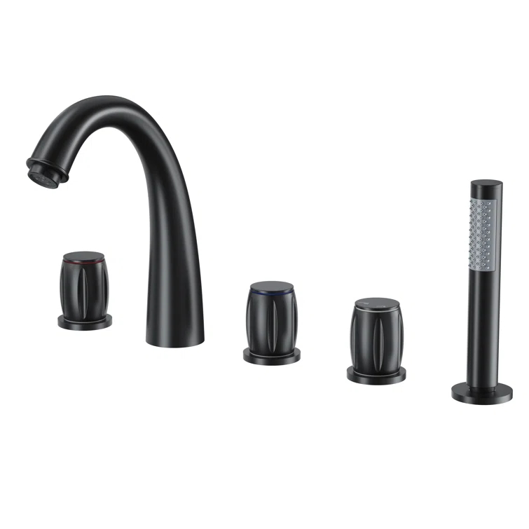 3 Handles Deck Mount Roman Tub Faucet With Hand Shower