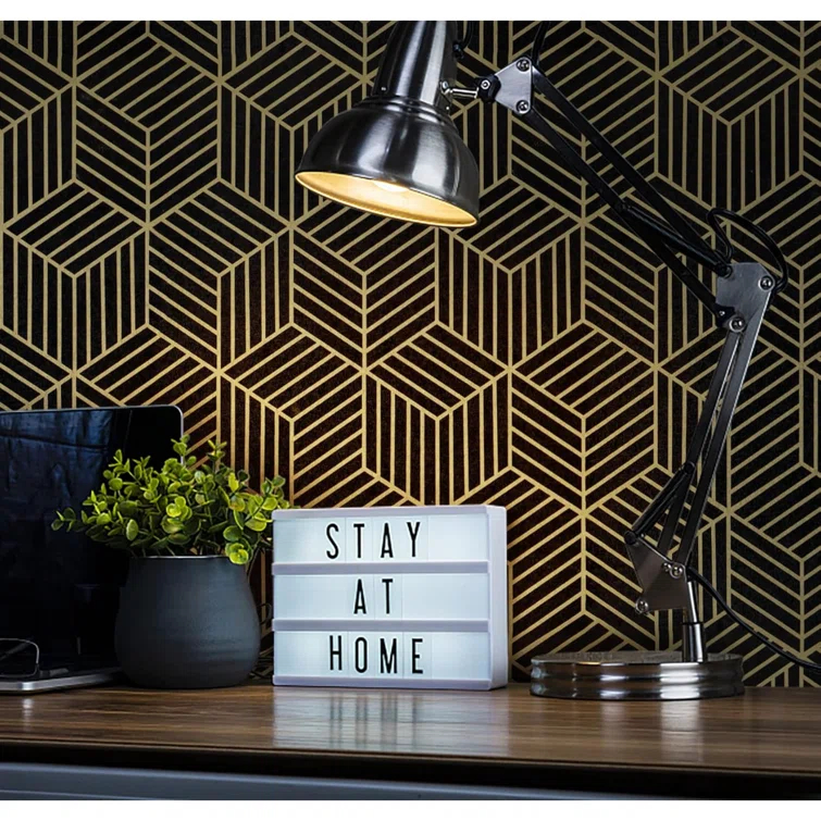 Wallpaper Black And Gold Peel And Stick Wallpaper Geometric Striped Hexagon Wallpaper Removable Self Adhesive Wall Paper Waterproof Vinyl Contact Paper For Cabinets Shelf Drawer 15.7"X78.7"