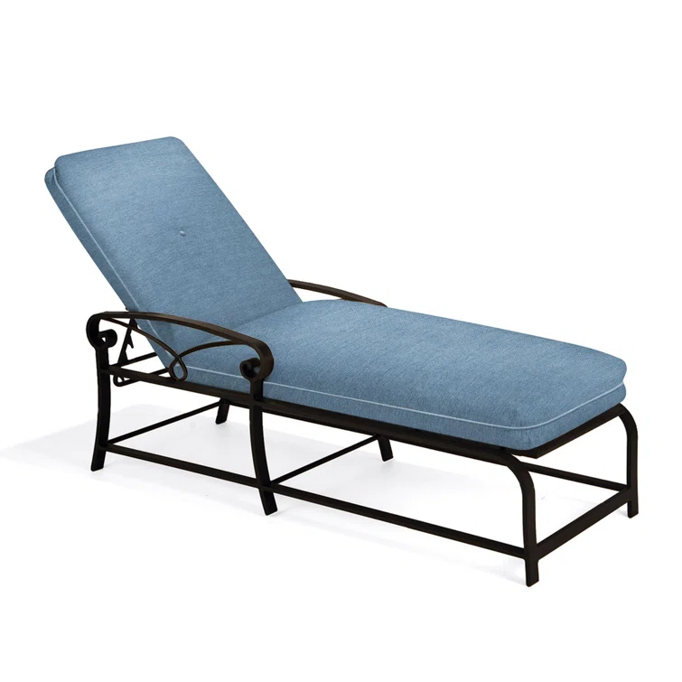 Palazzo Blue Cushioned Outdoor Chaise Lounge with Metal Frame