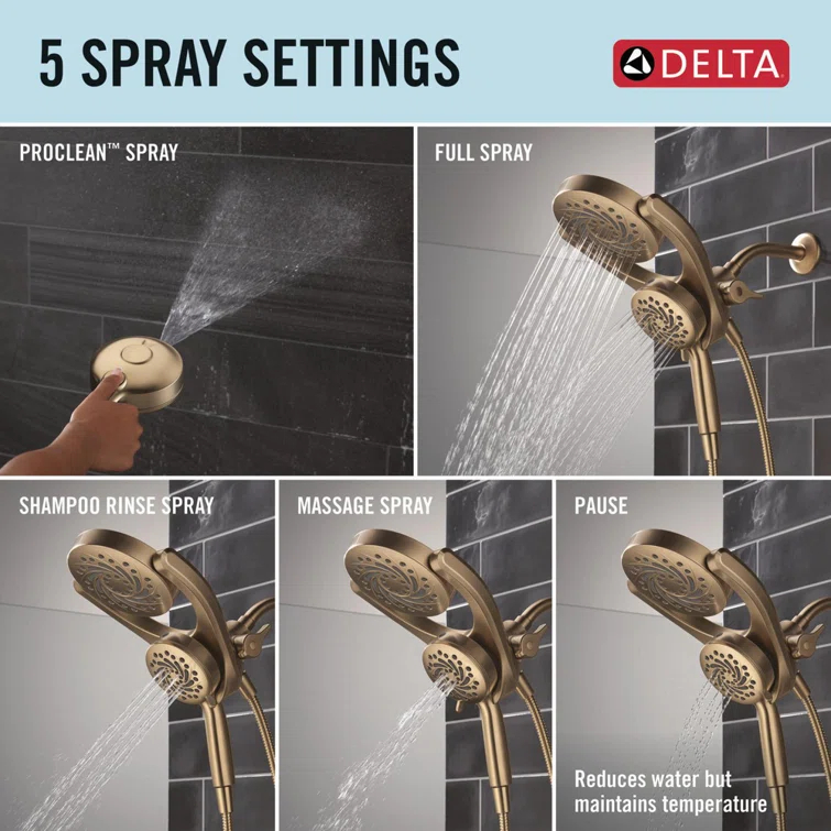 5-Setting HydroRain 2-in-1 Dual Shower Head with ProClean Spray