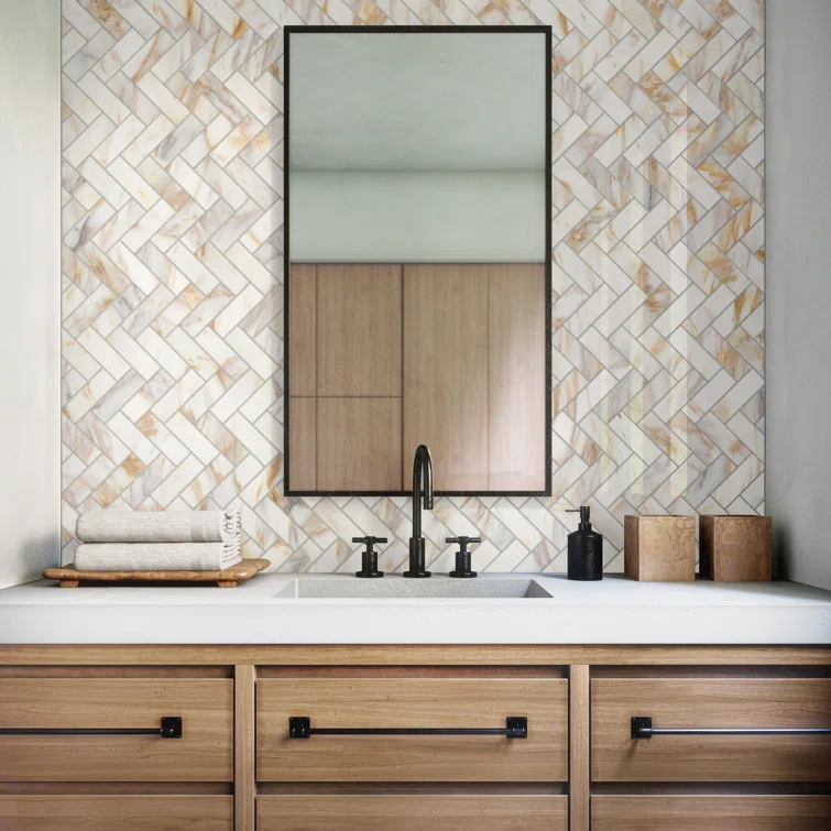 Gamma 2" x 6" Natural Stone Herringbone Wall and Floor Mosaic Tile (Set of 10)