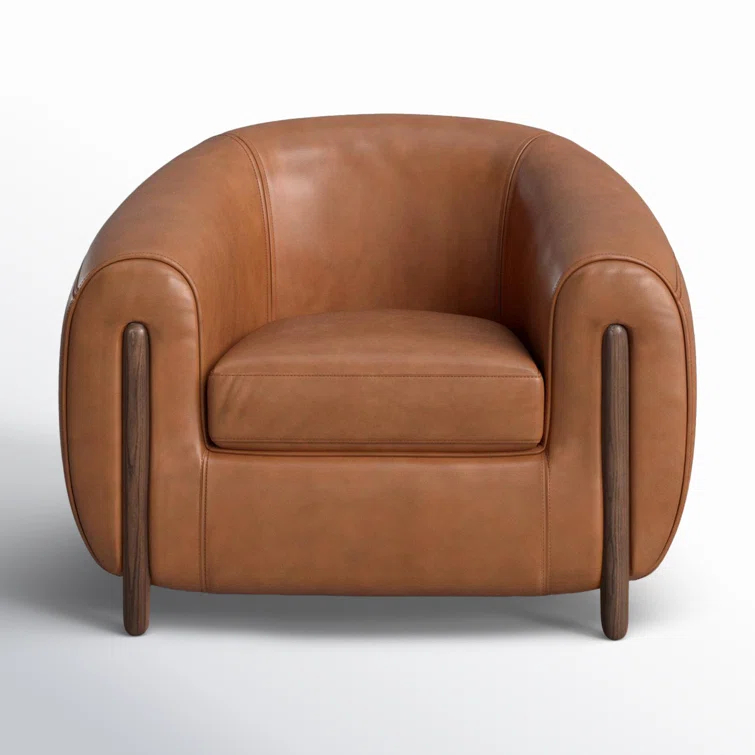 Valencia Camel Top Grain Leather Barrel Chair with Terra Brown Ash Legs
