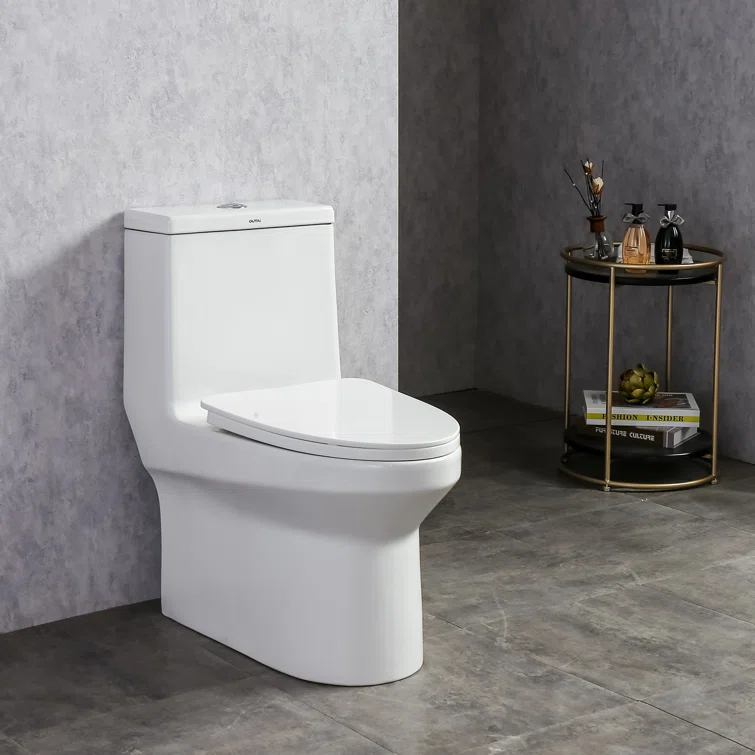 1-Piece 0.8/1.28 GPF Dual Flush Elongated Modern Toilet Soft Closing Seat, Quick Release In White Seat Included