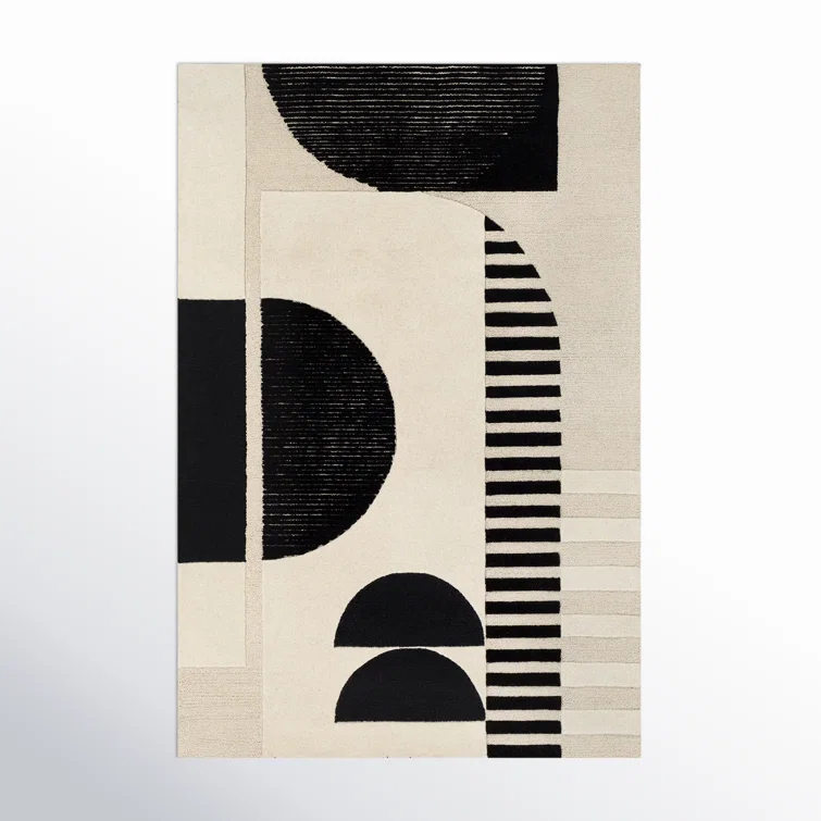 Sola Geometric Handmade Tufted Wool Cream/Black/Light Beige Area Rug