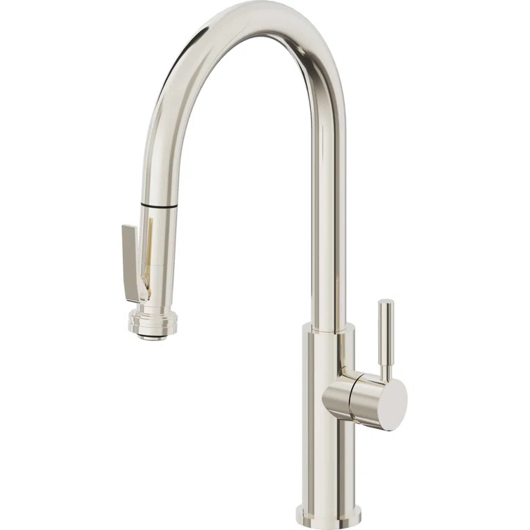 Modern Polished Nickel Pull-Down Kitchen Faucet with Spray