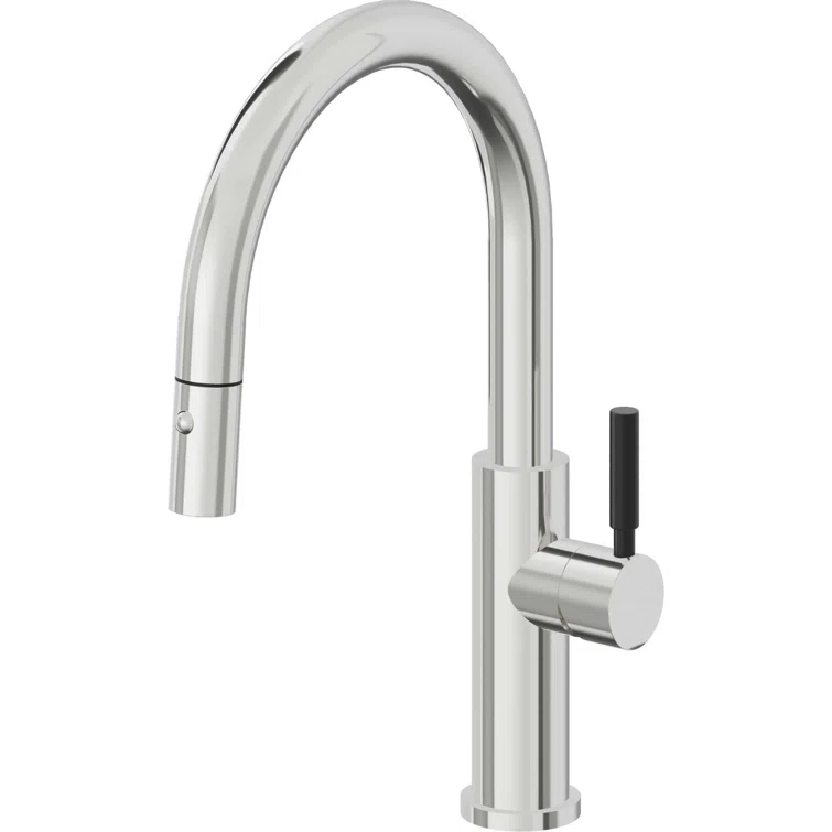 Polished Chrome Modern Pull-Down Kitchen Faucet with Spray
