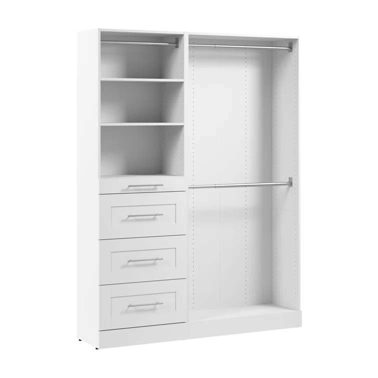 Bestar Florence 61W X 16D Modular Reach-In Or Walk-In Closet System With Rods, Shelves, And Drawers, Shaker Style