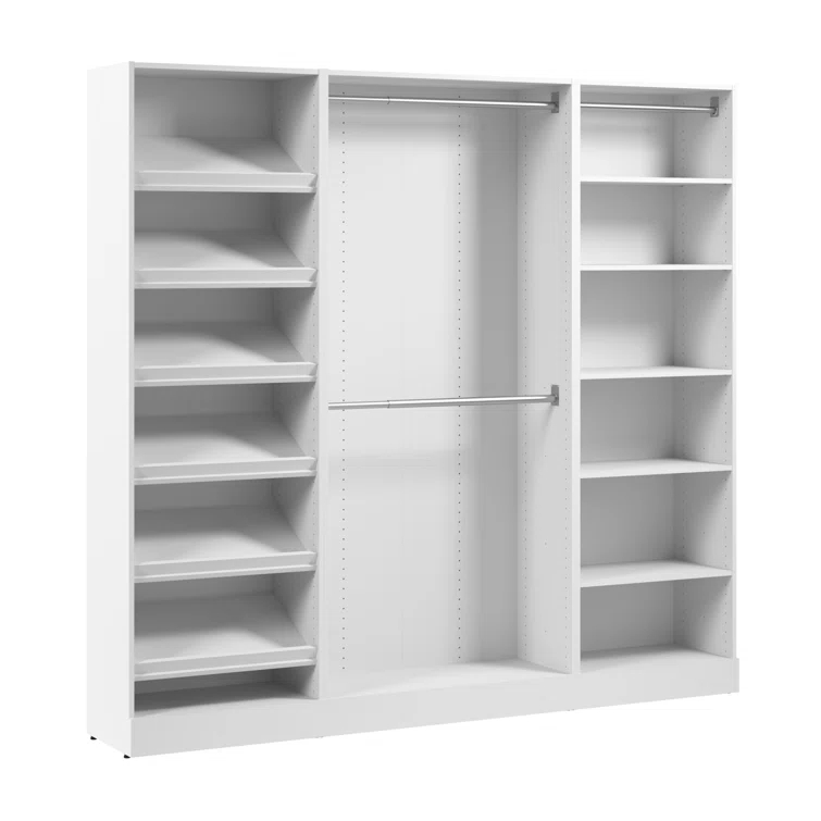 Bestar Florence 85W X 16D Modular Reach-In Or Walk-In Closet System With Rods And Shoe Shelves