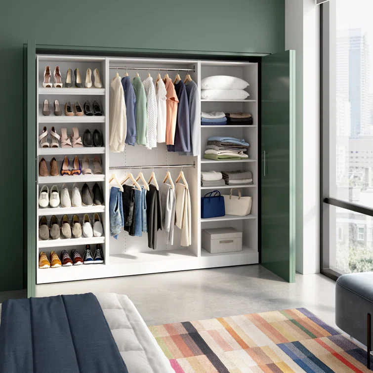 Bestar Florence 85W X 16D Modular Reach-In Or Walk-In Closet System With Rods And Shoe Shelves