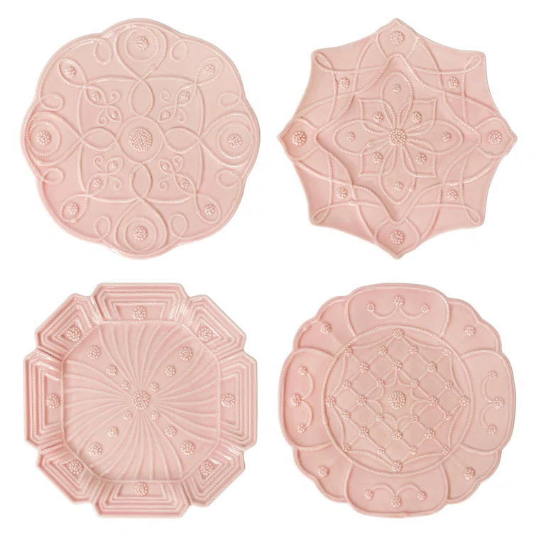 Handcrafted Blush Ceramic Floral Pattern Dessert/Salad Plates Set of 4