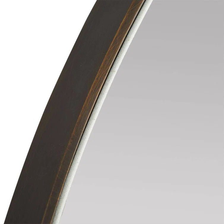 Round Bronze-Plated Steel Wall Mirror with Faux Travertine Resin