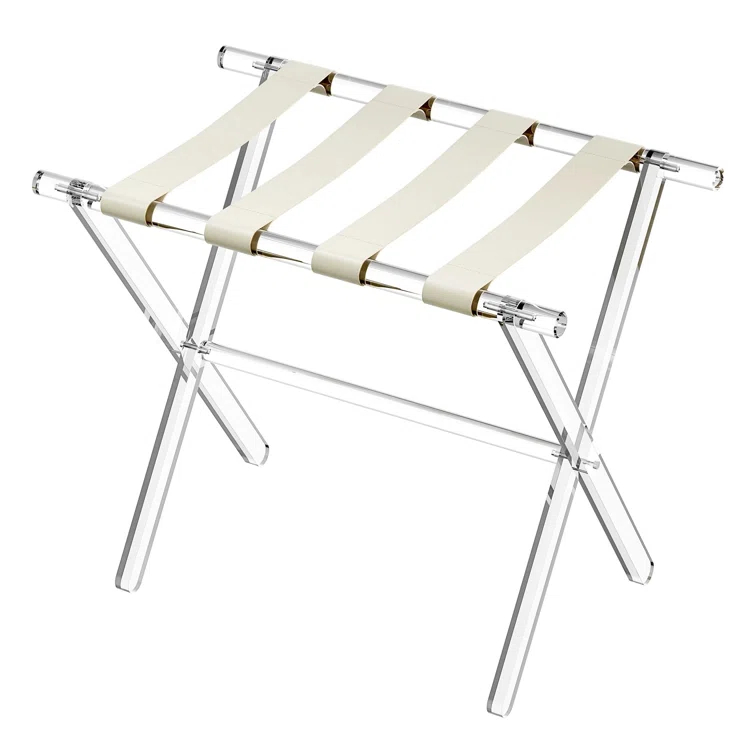 IFBECT Acrylic Luggage Rack with Beige Leather Straps
