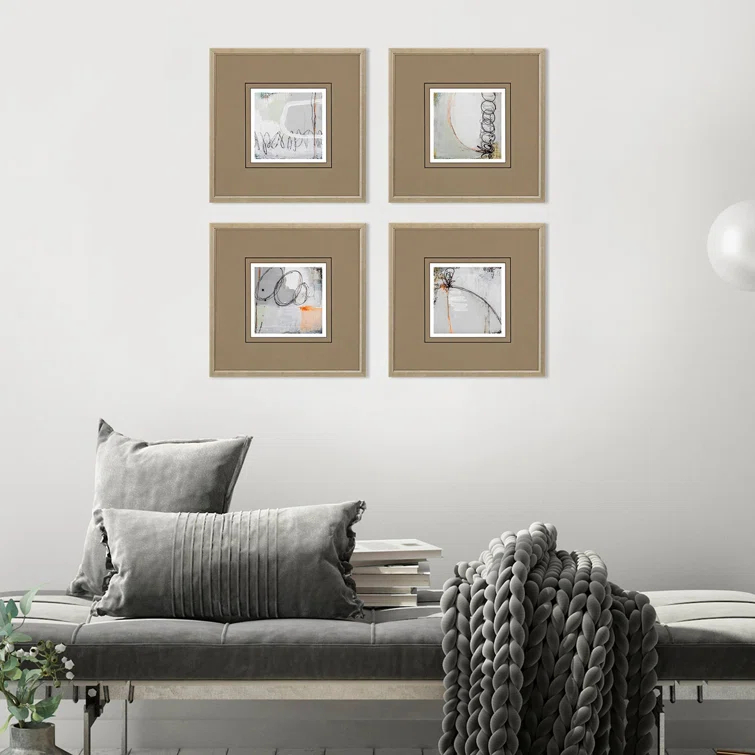 Champagne Gold Framed 15" Square Abstract Wall Art Set