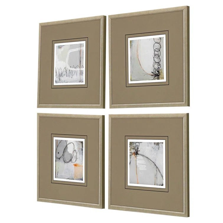Champagne Gold Framed 15" Square Abstract Wall Art Set