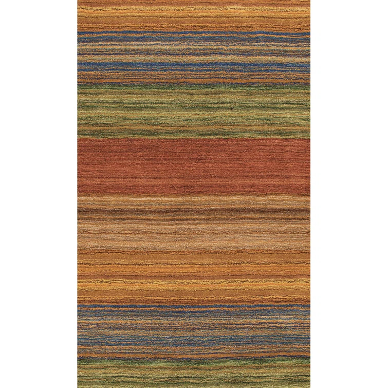 Brushstroke Striped Handmade Tufted Wool Red/Orange/Green Area Rug