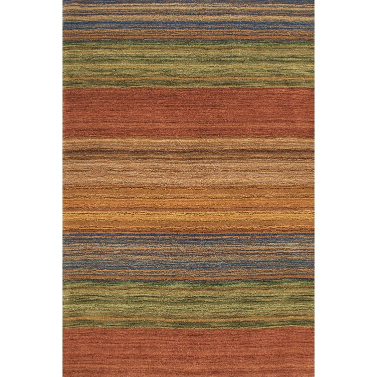 Brushstroke Striped Handmade Tufted Wool Red/Orange/Green Area Rug