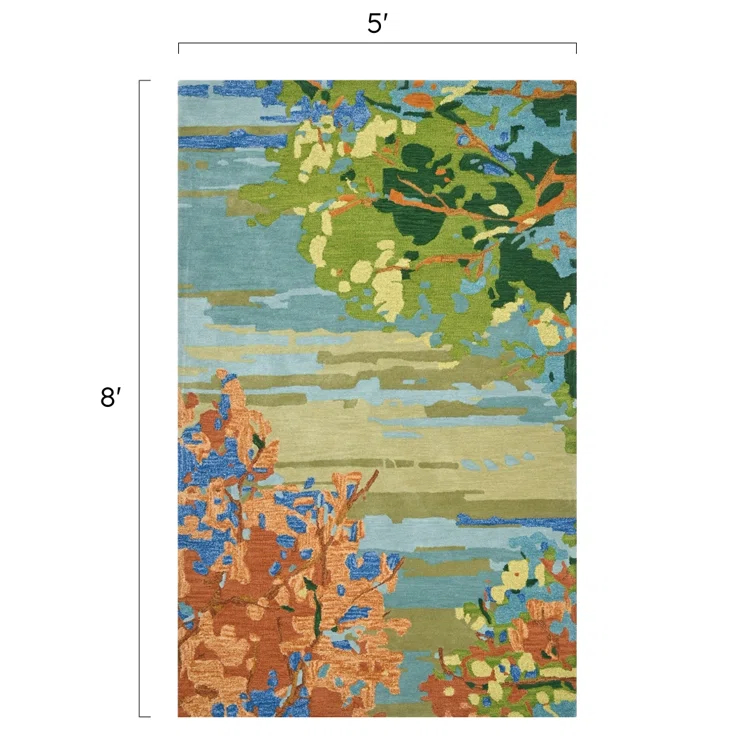 Landscape Floral Handmade Tufted Wool Teal/Yellow/Blue Area Rug