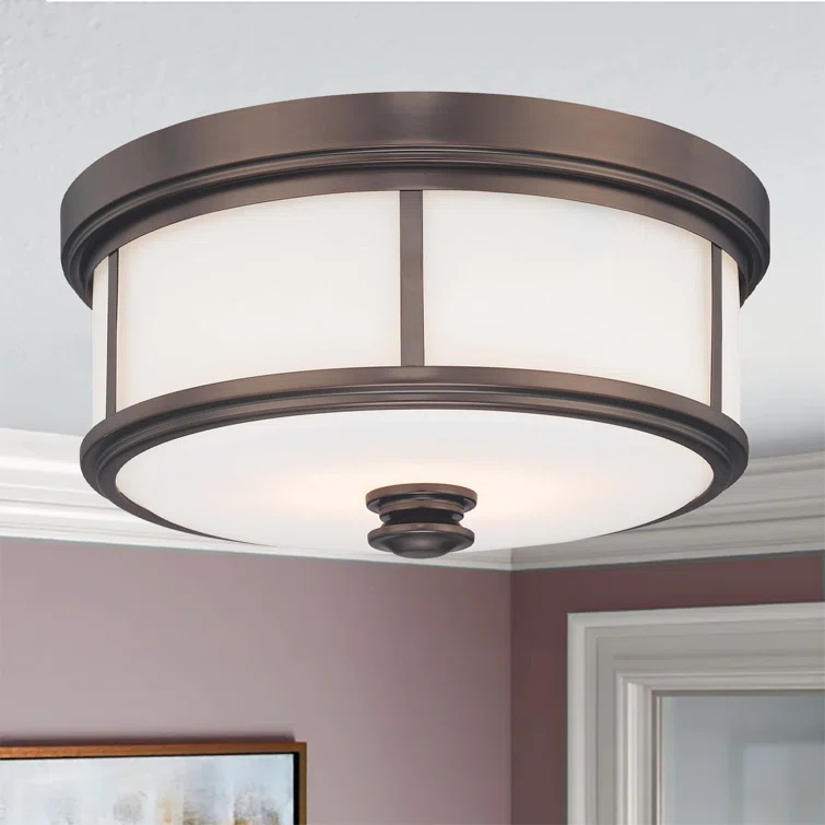 Harvard Court Bronze 16" Flush Mount Ceiling Light with Etched Glass