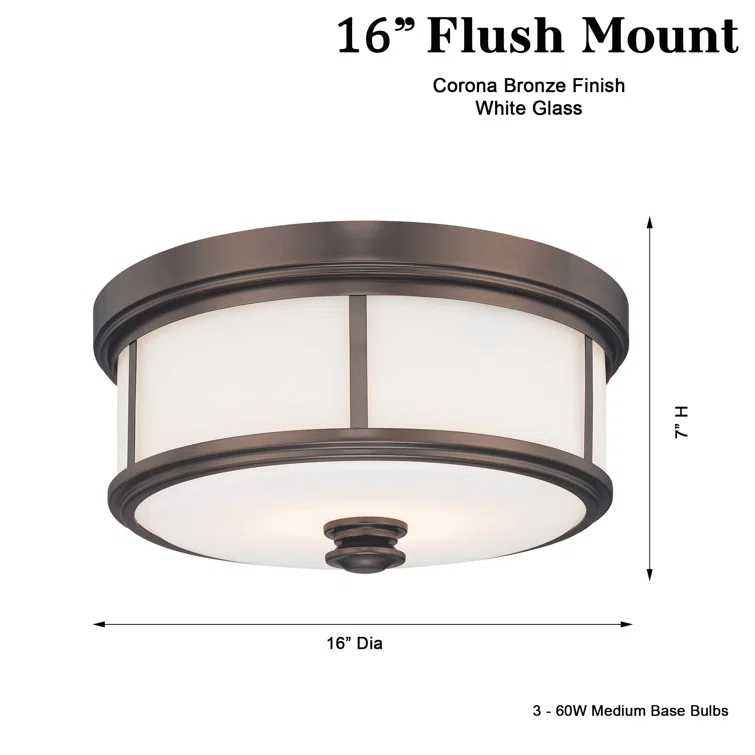 Harvard Court Bronze 16" Flush Mount Ceiling Light with Etched Glass