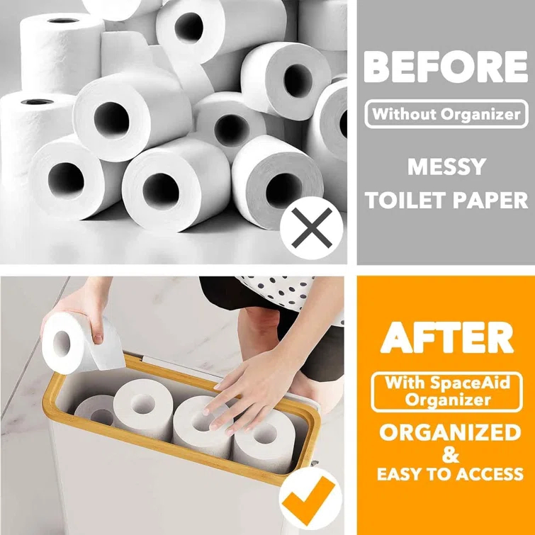 Extra Large Toilet Paper Storage With Lid, Holds Up To 24 Regular Rolls Or 18 Mega Rolls, Slim Basket Holder Bin Container For Bathroom Accessories Organizer
