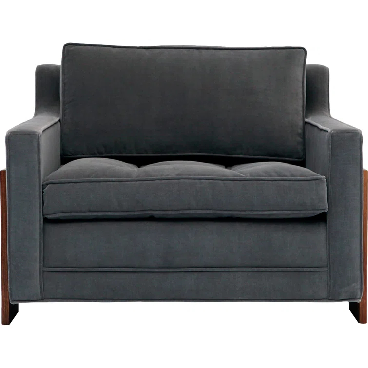 35" Wide Flannel Velvet Armchair with Walnut Legs