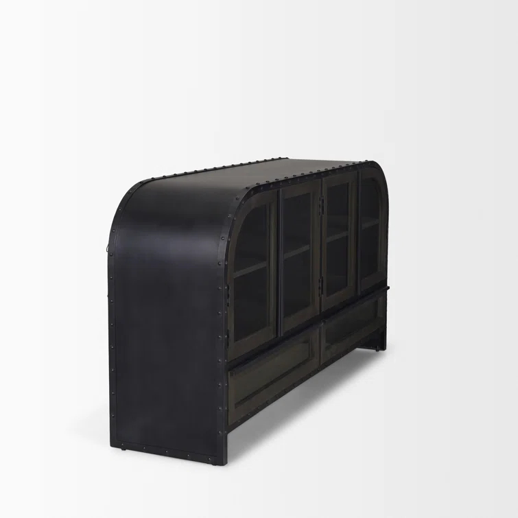 Fuanai Antique-Style Metal and Wood 4-Door Sideboard