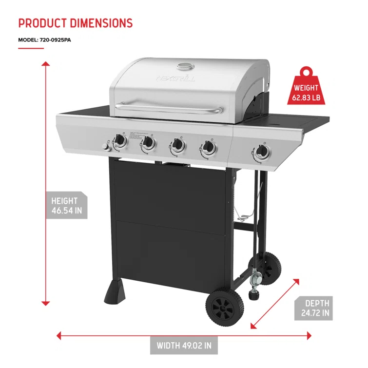 Nexgrill 4 - Burner Free Standing Propane 52000 BTU Grill with Side Burner