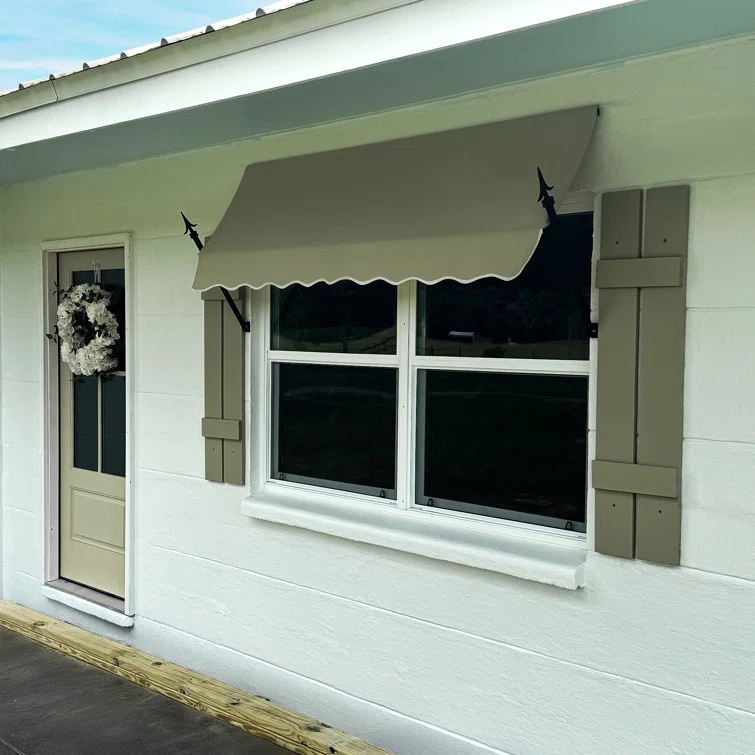 Awntech New Orleans Acrylic Fabric Fixed Awning with Iron Spear Arms