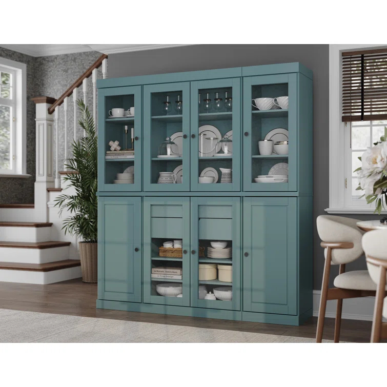 Wildon Home® Doerschuk 100% Solid Wood 65" Pantry Cabinet with Clear Glass, Solid Doors, 2-Drawers and Adjustable Shelves