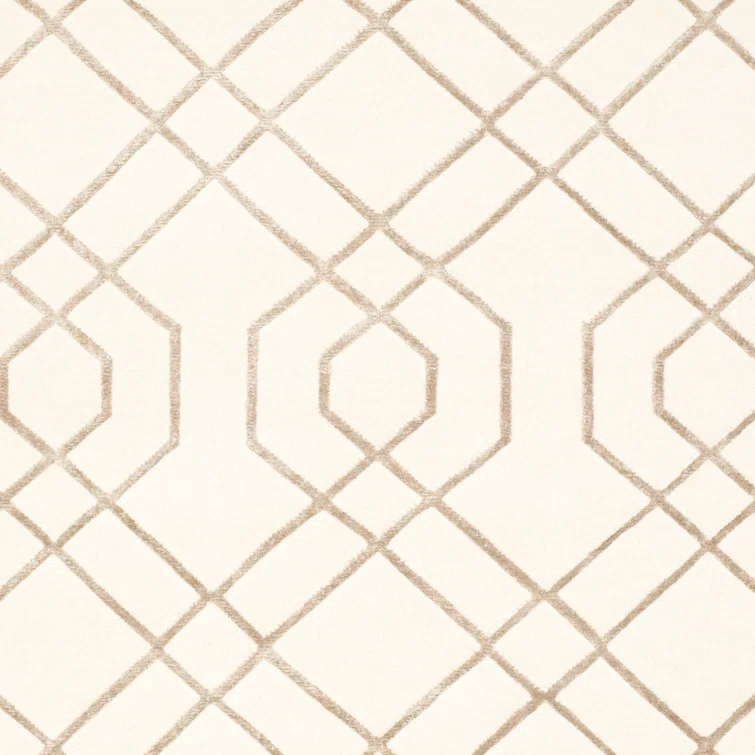 Ivory Hand-Knotted Wool Geometric 10' x 14' Area Rug